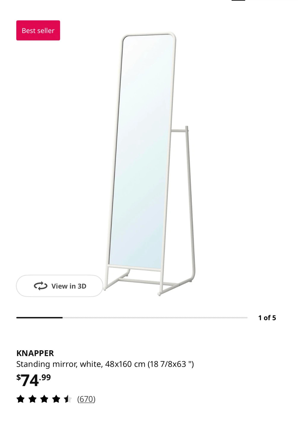 KNAPPER Standing Mirror, White - photo 4