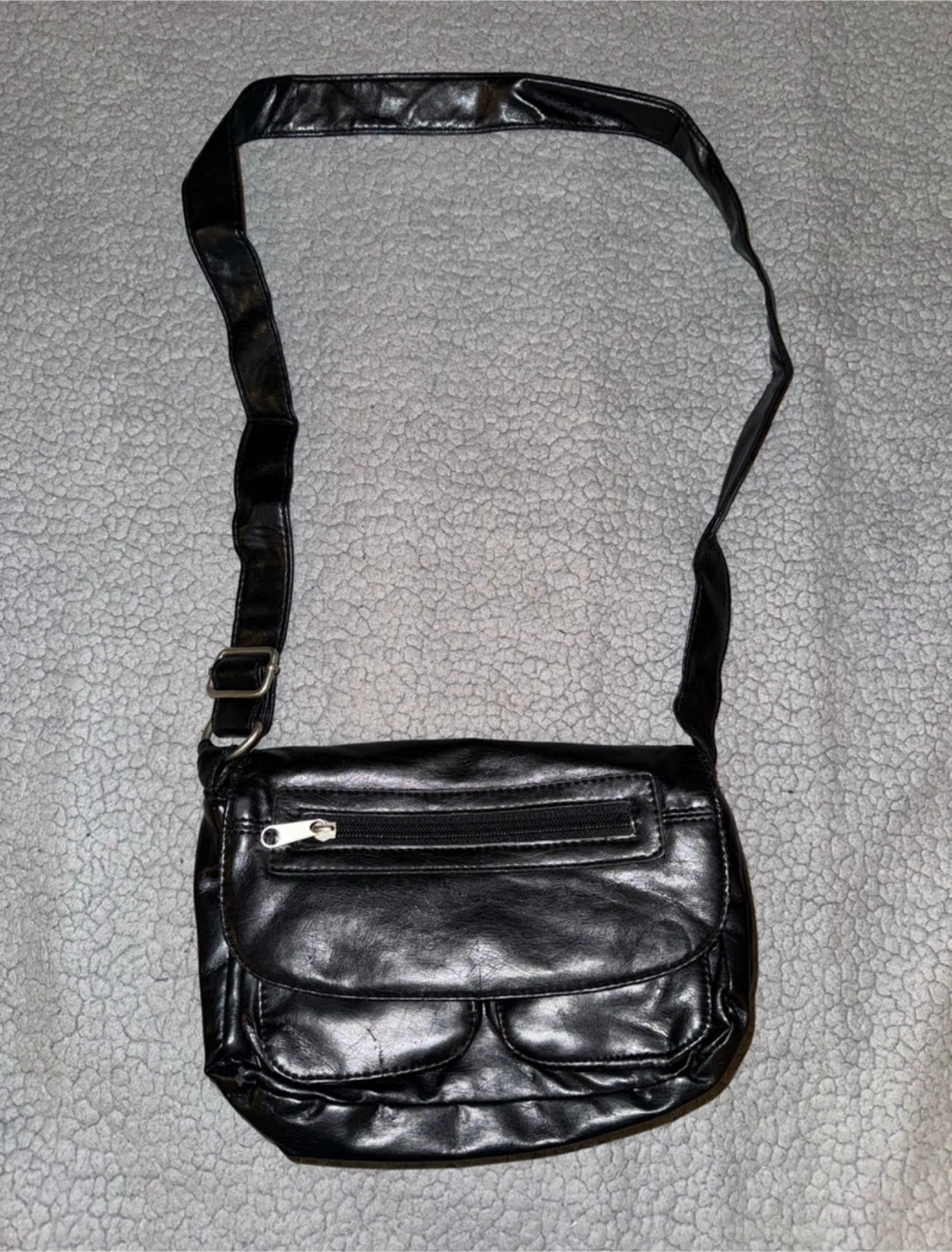 Black Faux Leather Crossbody Bag