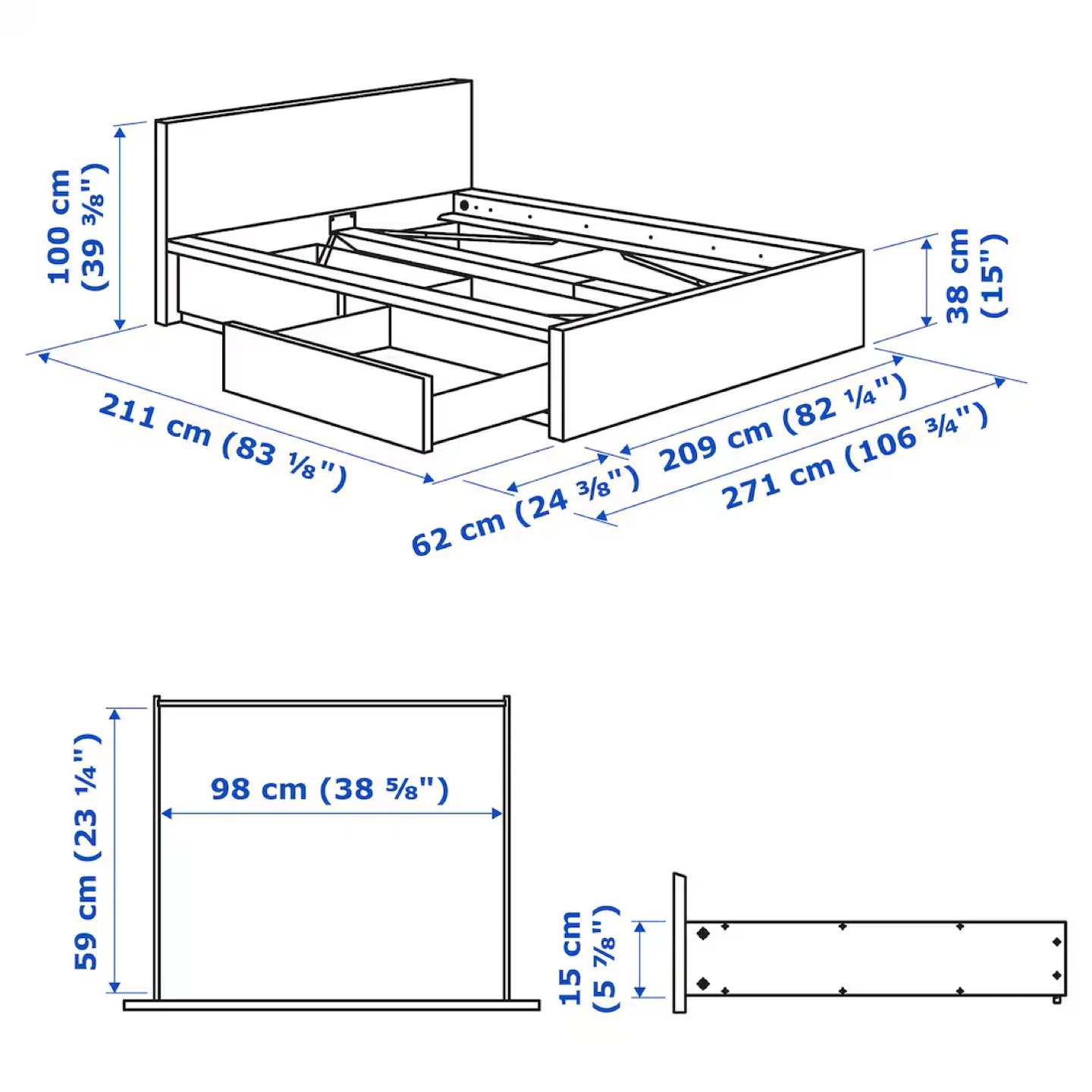 IKEA Malm King Size Bed Frame with 2 Drawers Brown Ash - photo 5