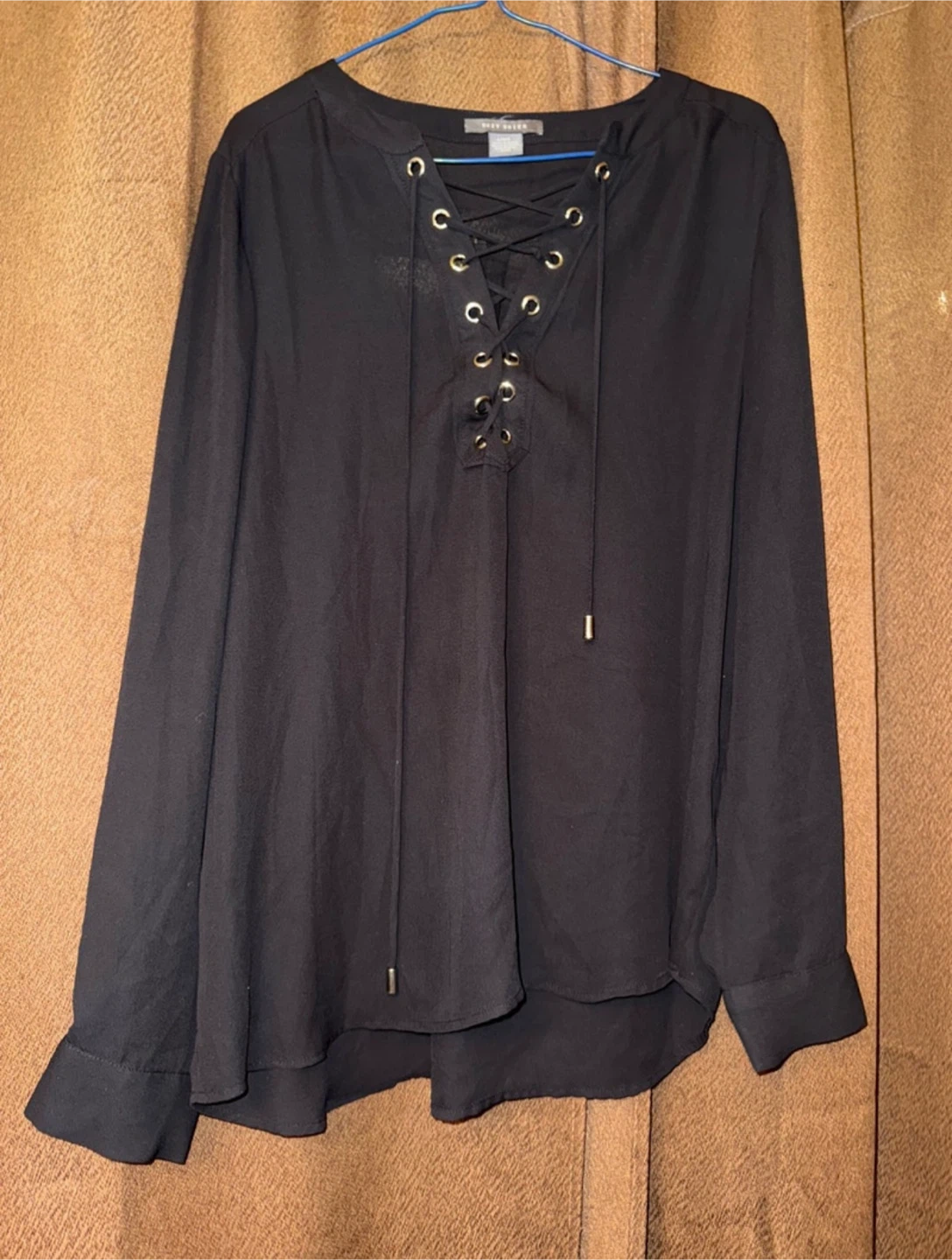 Suzy Shier Black Lace-Up Blouse