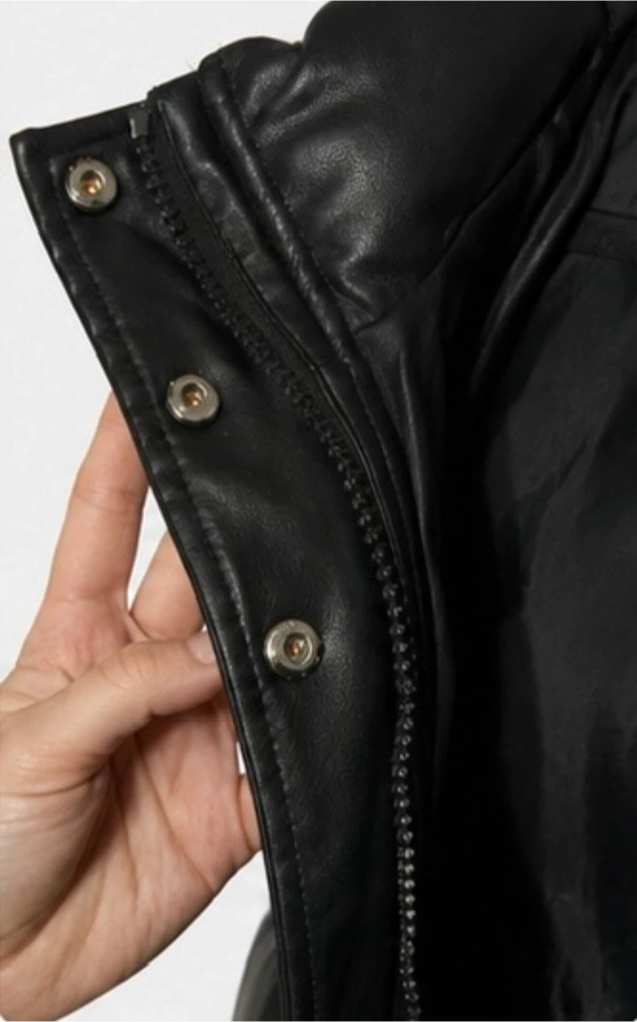 Black Cropped Faux Leather Puffer Jacket - photo 4