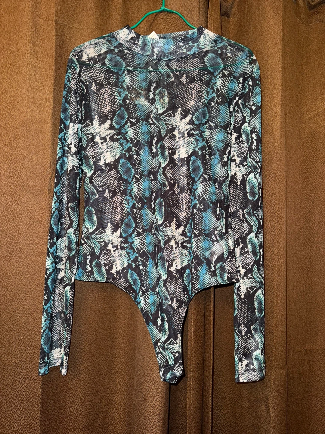 Revamped Blue Snake Print Mesh Bodysuit