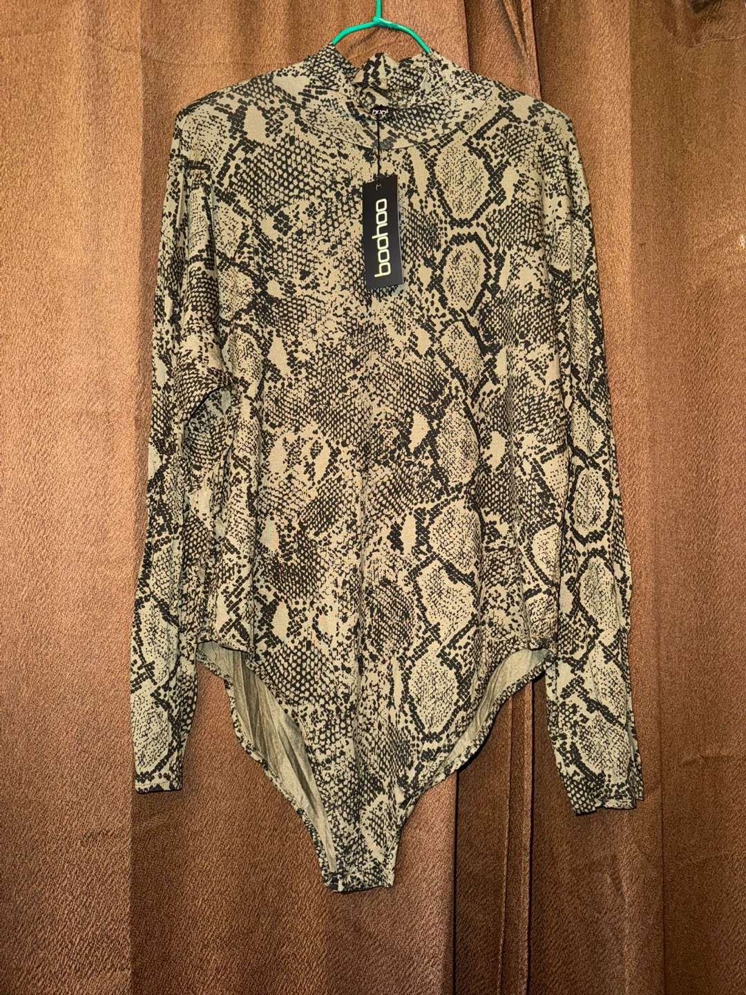 Boohoo Snake Print Mock Neck Bodysuit