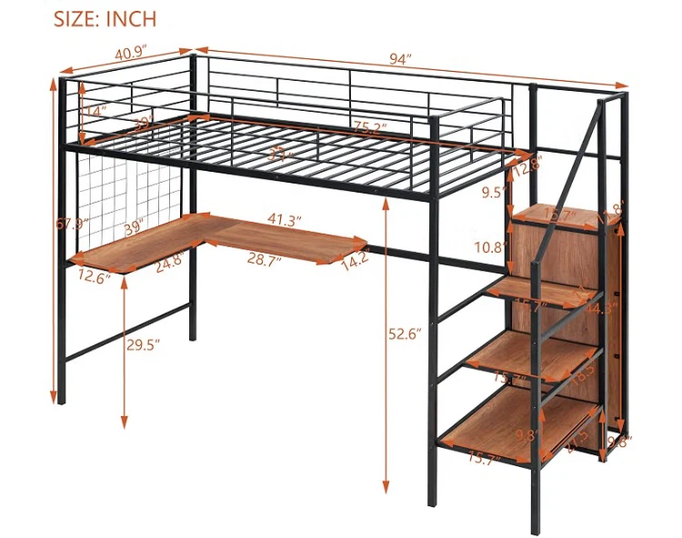 Loft Bed with Desk and Shelves - photo 4