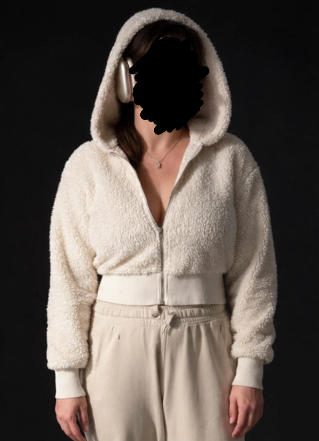 White Fuzzy Cropped Zip-Up Hoodie