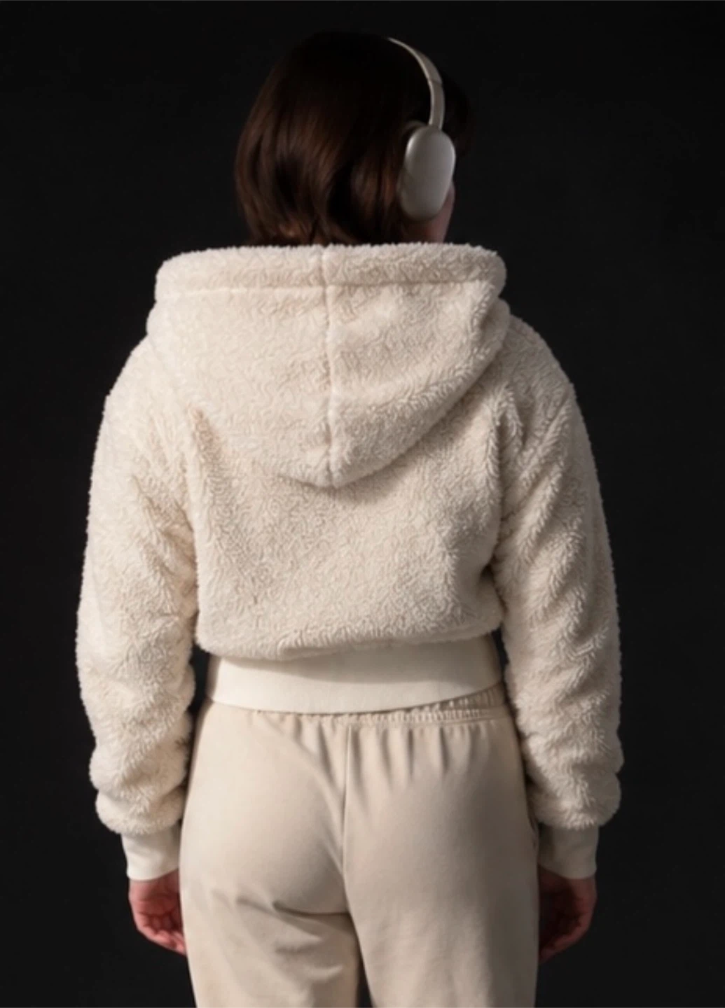 White Fuzzy Cropped Zip-Up Hoodie - photo 2