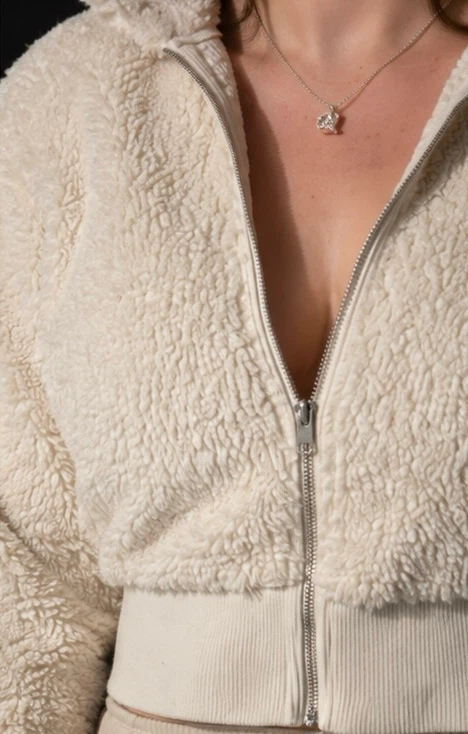 White Fuzzy Cropped Zip-Up Hoodie - photo 3