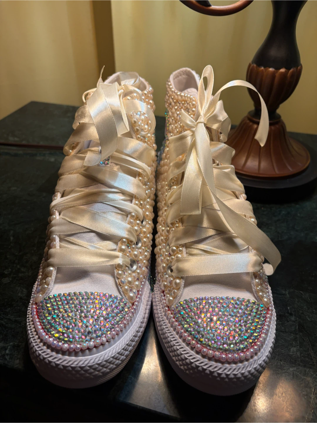 Custom Pearl & Rhinestone Converse All Star High Top Sneakers - photo 2