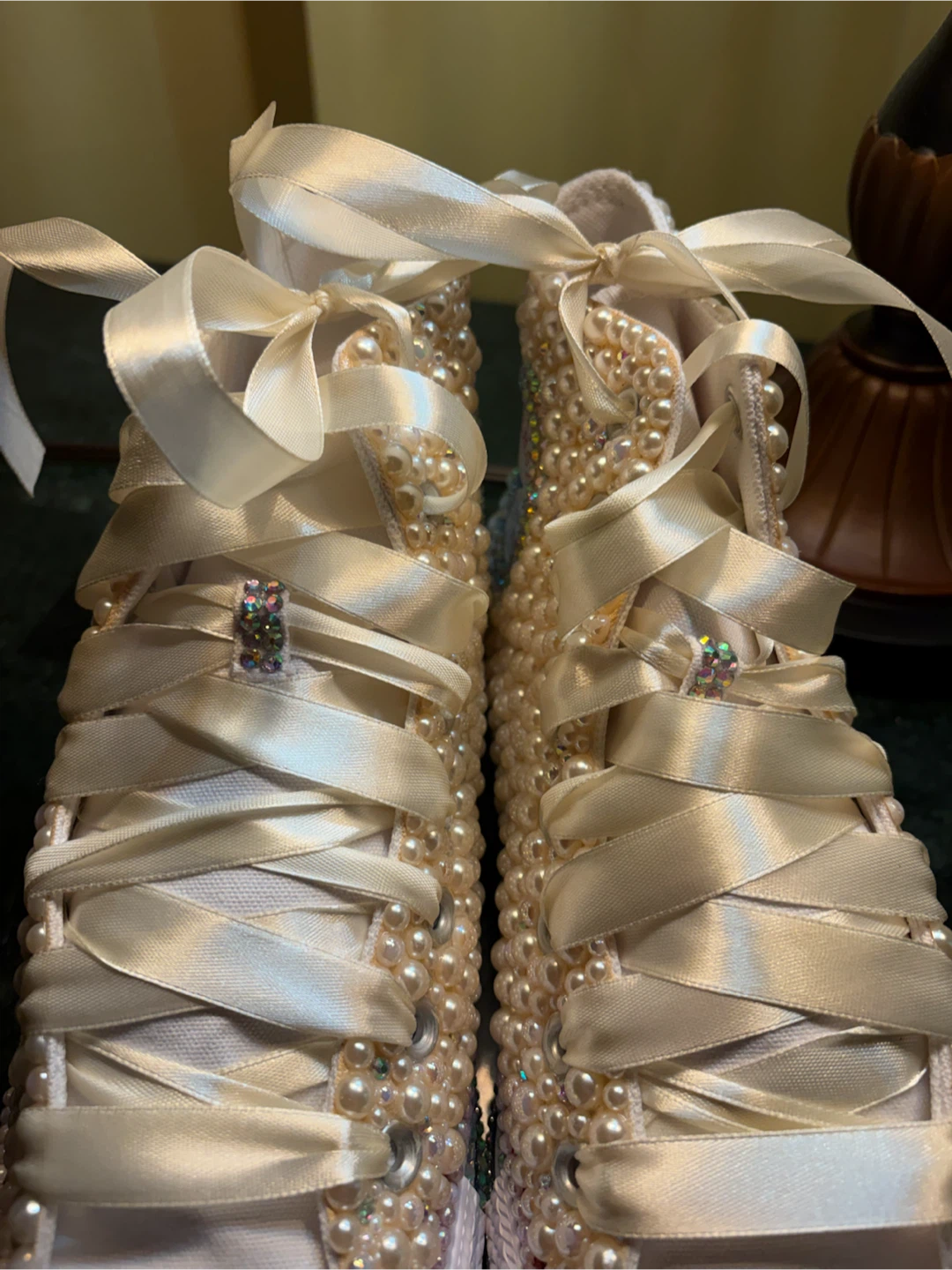Custom Pearl & Rhinestone Converse All Star High Top Sneakers - photo 3
