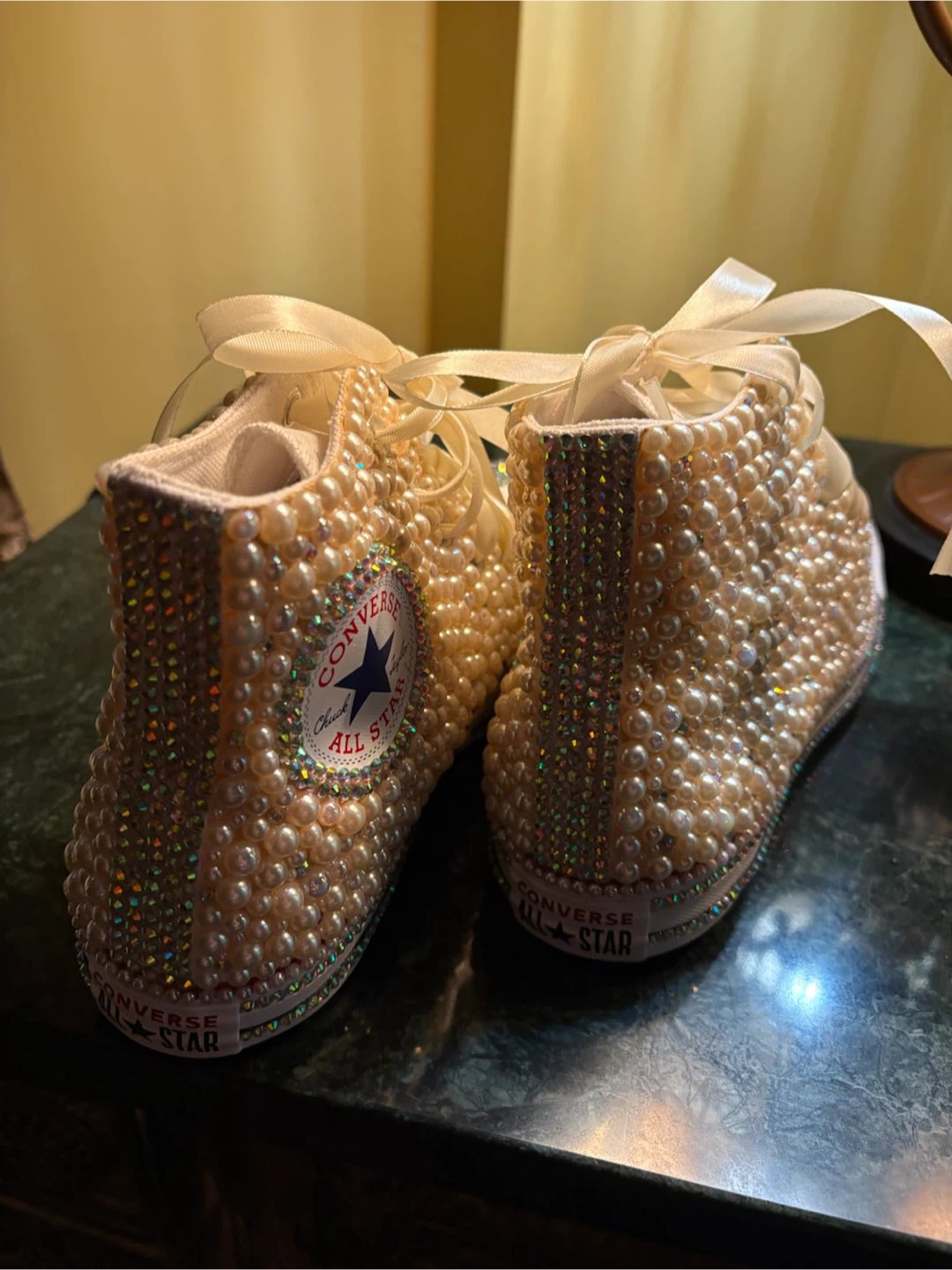 Custom Pearl & Rhinestone Converse All Star High Top Sneakers - photo 4