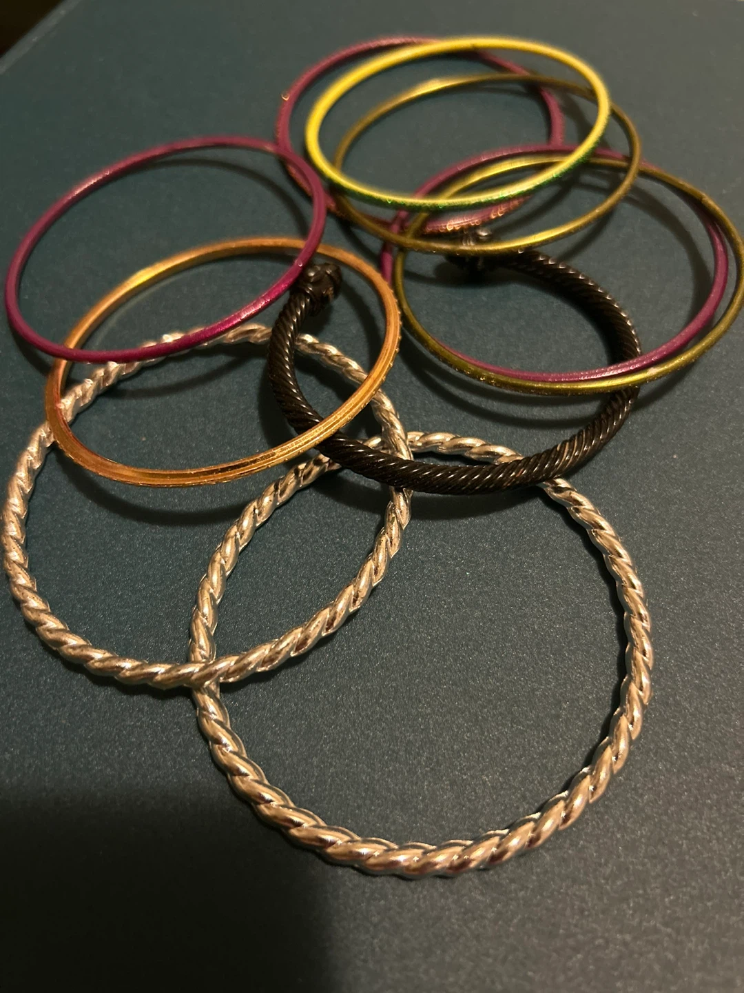 Assorted Bangles (Silver, Gold, Purple, Black)