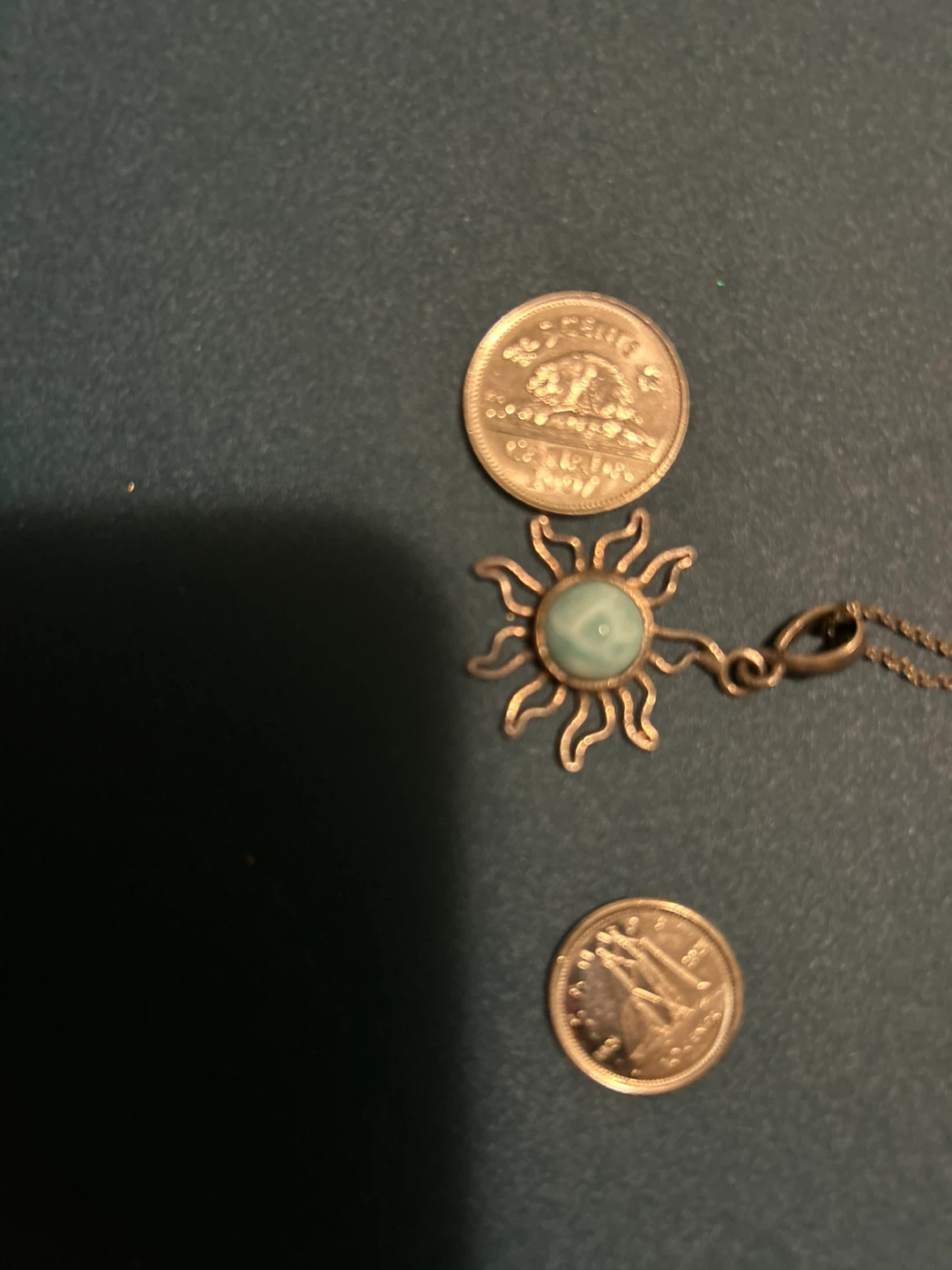 Sun Pendant Necklace with Larimar Stone