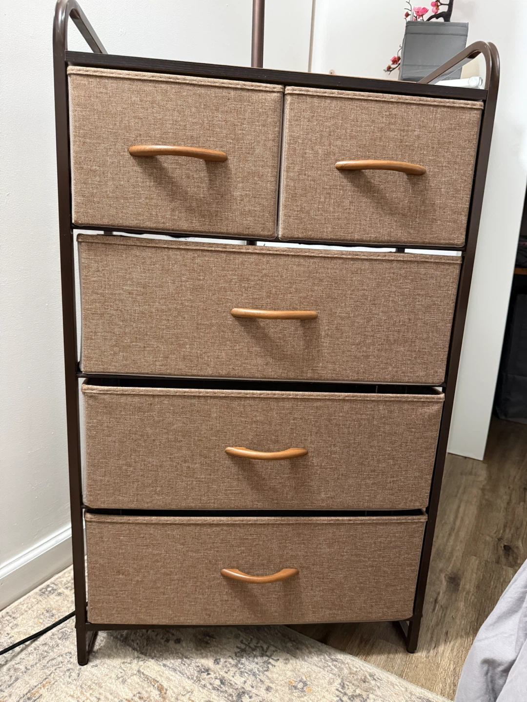 Brown Fabric 5-Drawer Dresser