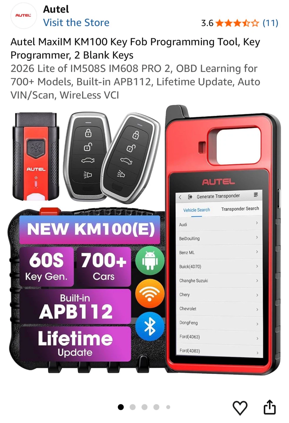 Autel MaxiIM KM100 Key Fob Programming Tool w/ 2 Blank Keys