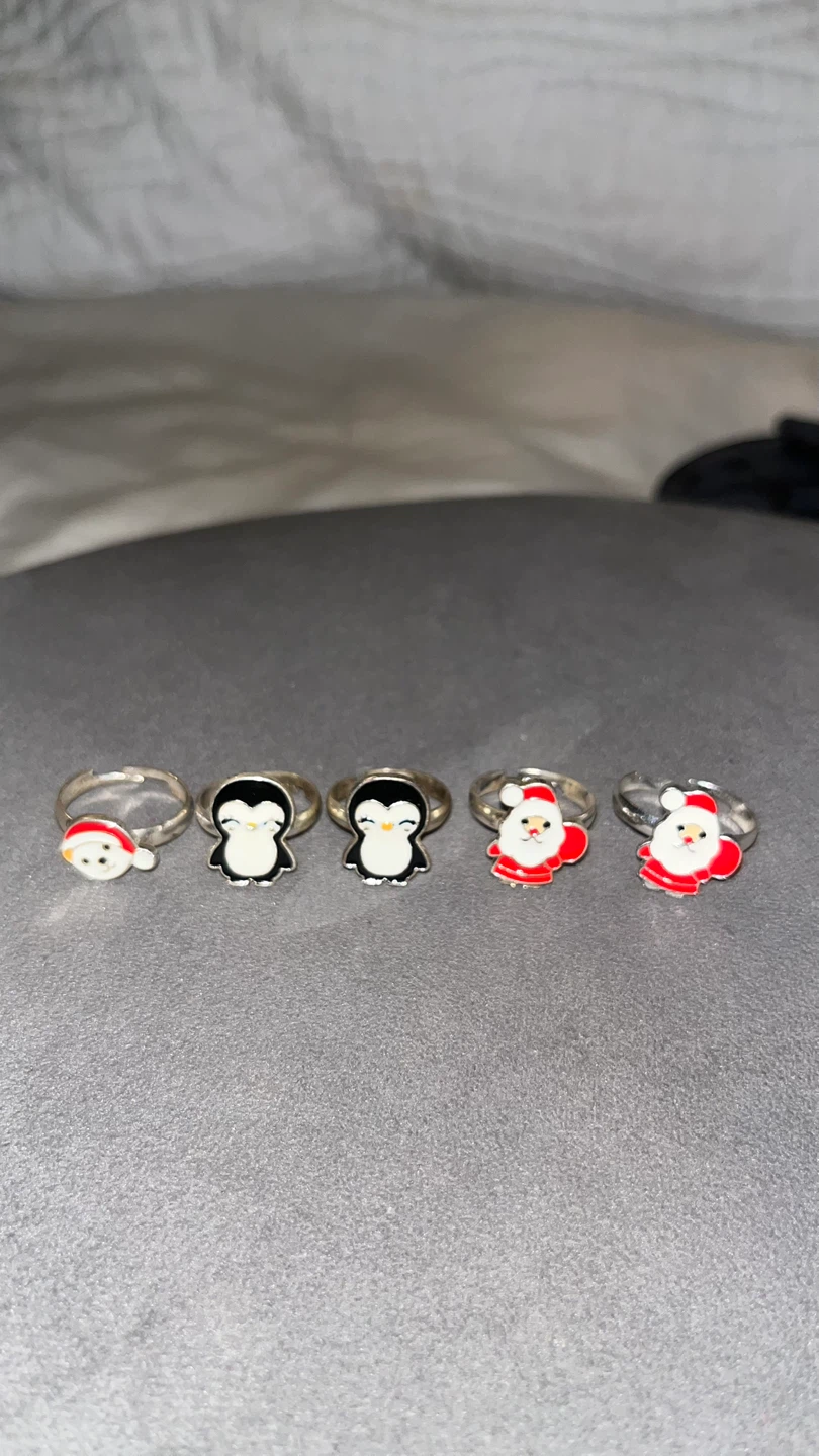 Set of 5 Christmas Rings - Santa & Penguin Designs