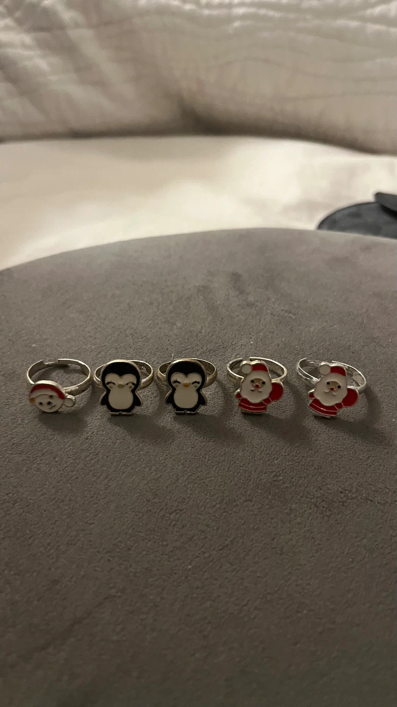 Set of 5 Christmas Rings - Santa & Penguin Designs - photo 2
