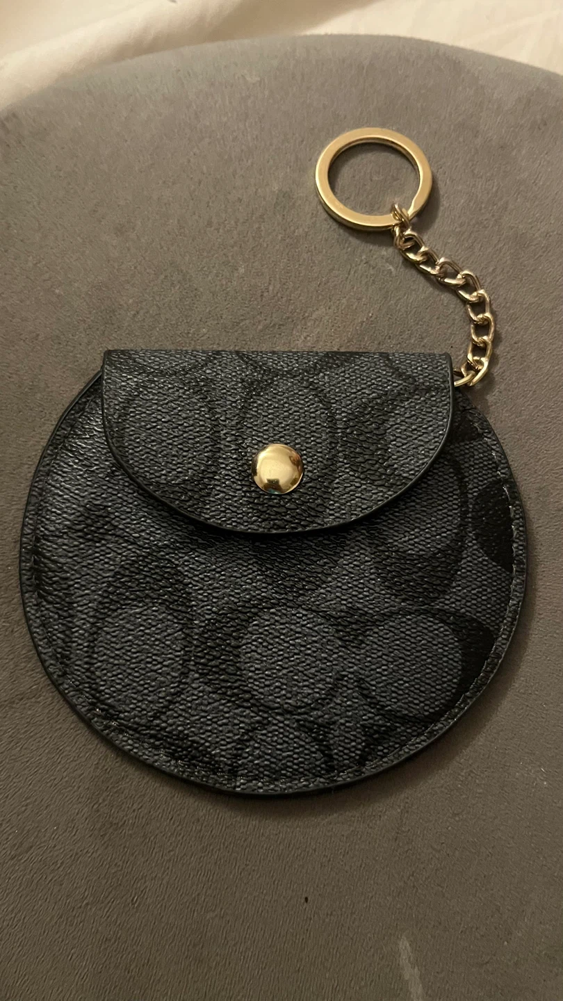 Coach Signature Round Coin Pouch with Keychain