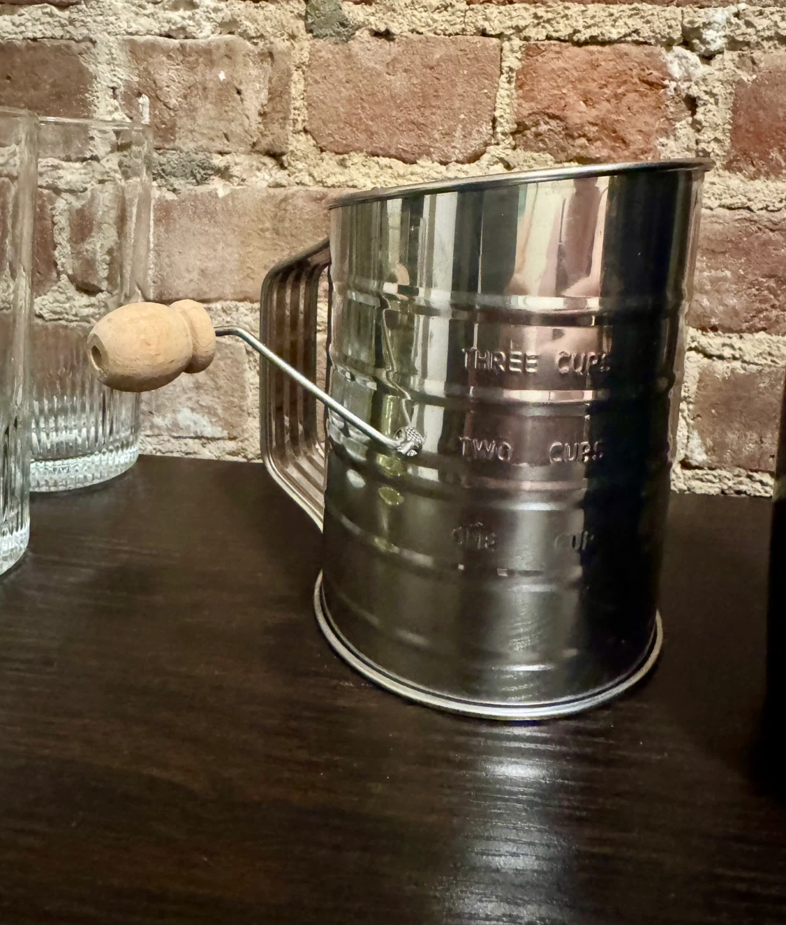 Vintage Metal Flour Sifter with Wooden Handle