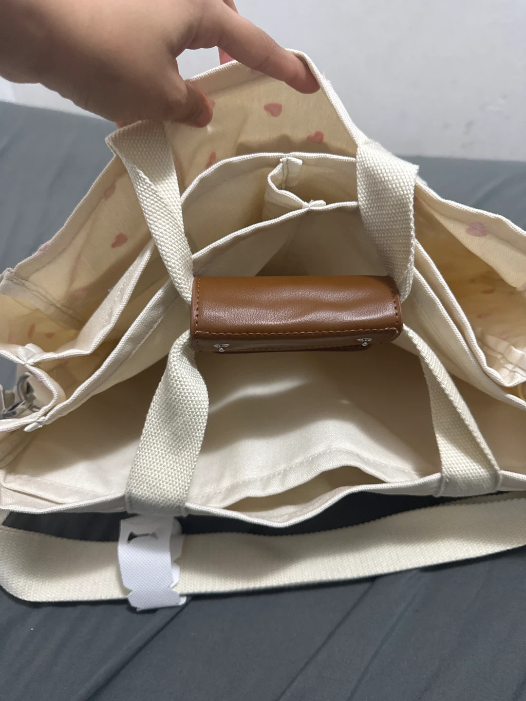 Cream Canvas Tote Bag with Pink Hearts - photo 2