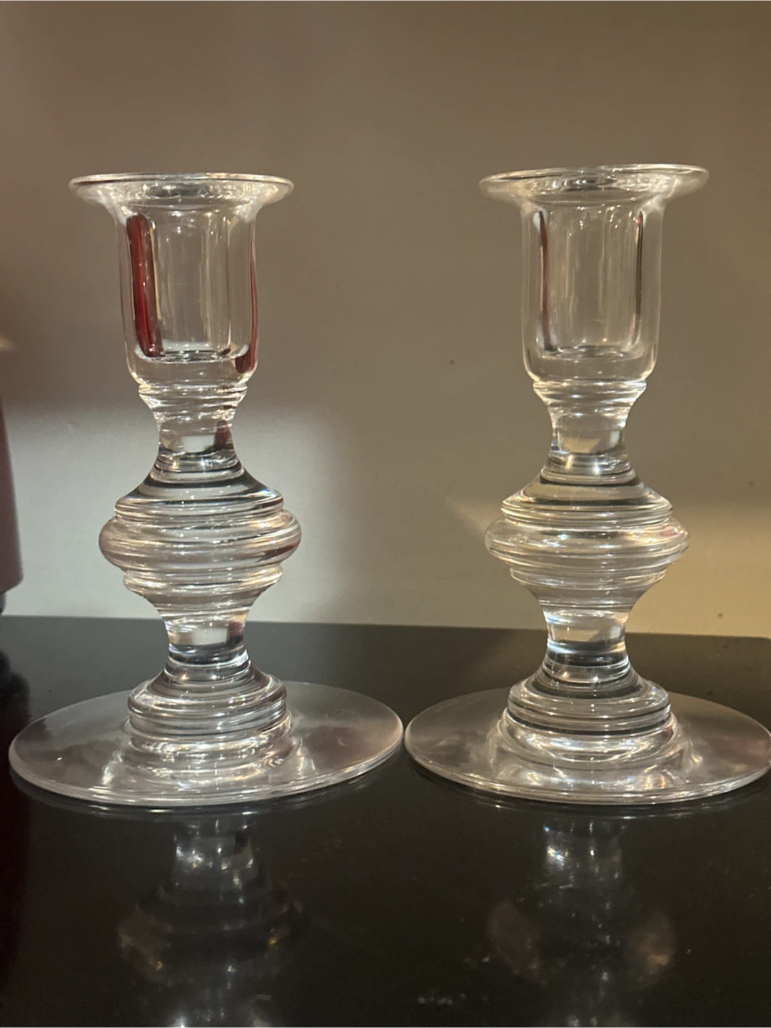 Pair Of  Val St. Lambert Crystal Candlestick holders