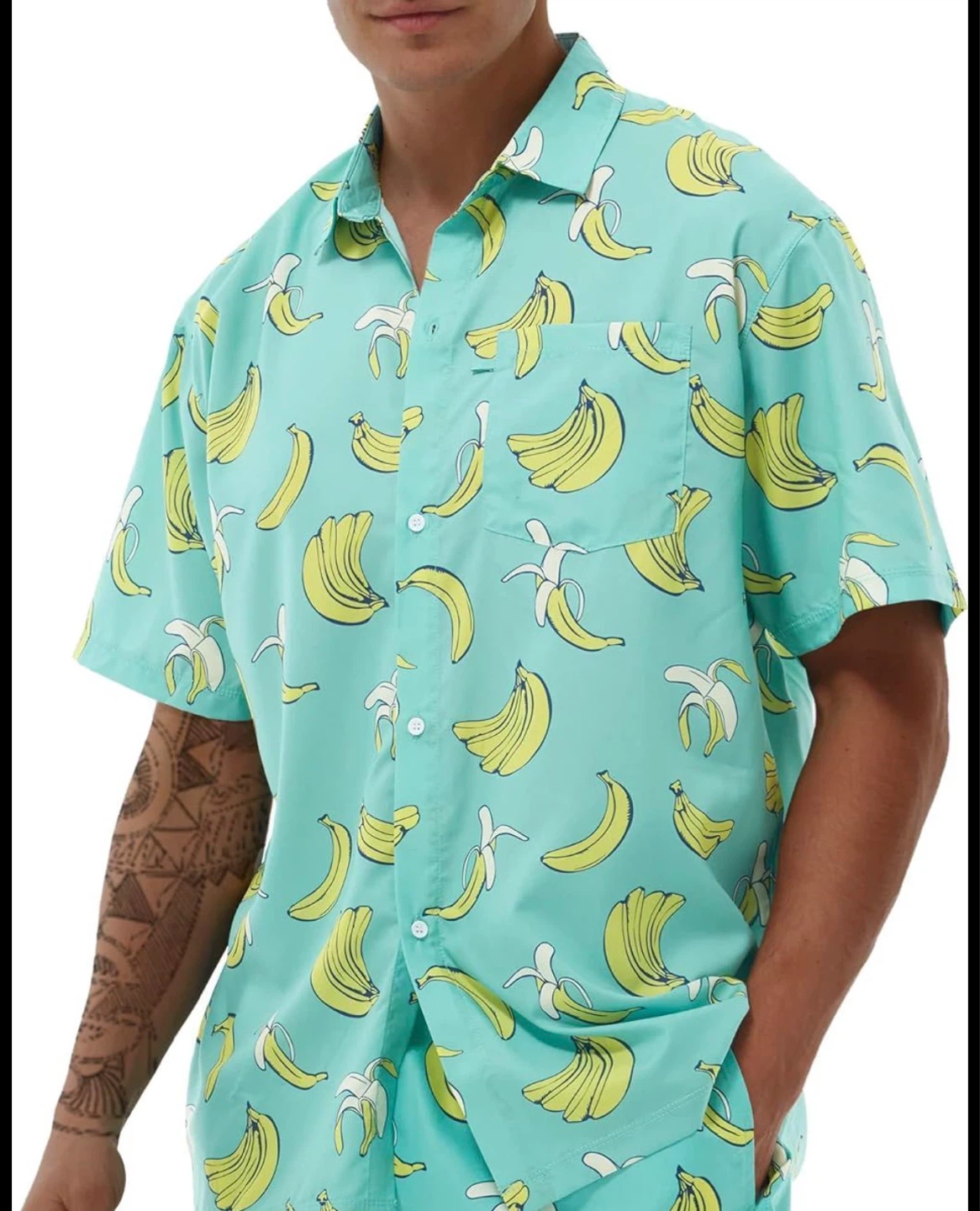 Free delivery Men's Short Sleeve Button-Up Banana Print Shirt - photo 3