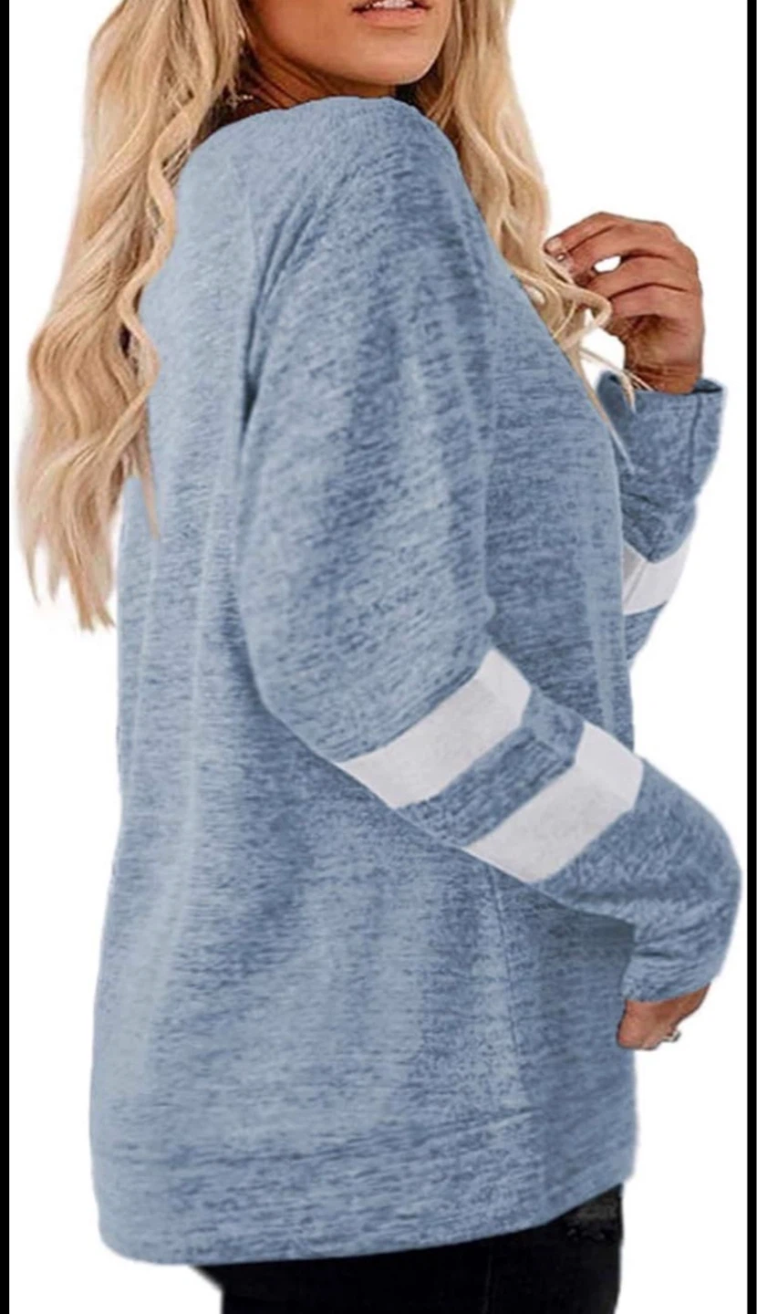 Free delivery Blue Long Sleeve T-Shirt with Stripes - photo 2