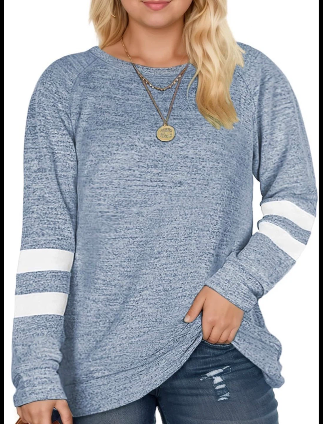 Free delivery Blue Long Sleeve T-Shirt with Stripes