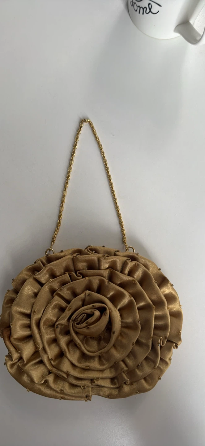 Gold Satin Evening Clutch with Chain Strap