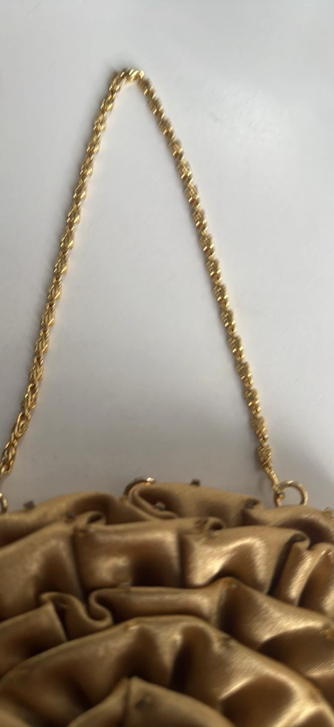Gold Satin Evening Clutch with Chain Strap - photo 2