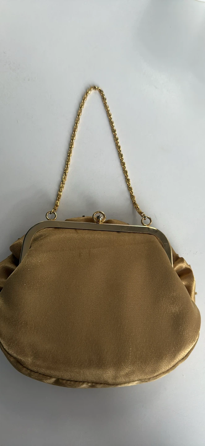 Gold Satin Evening Clutch with Chain Strap - photo 4