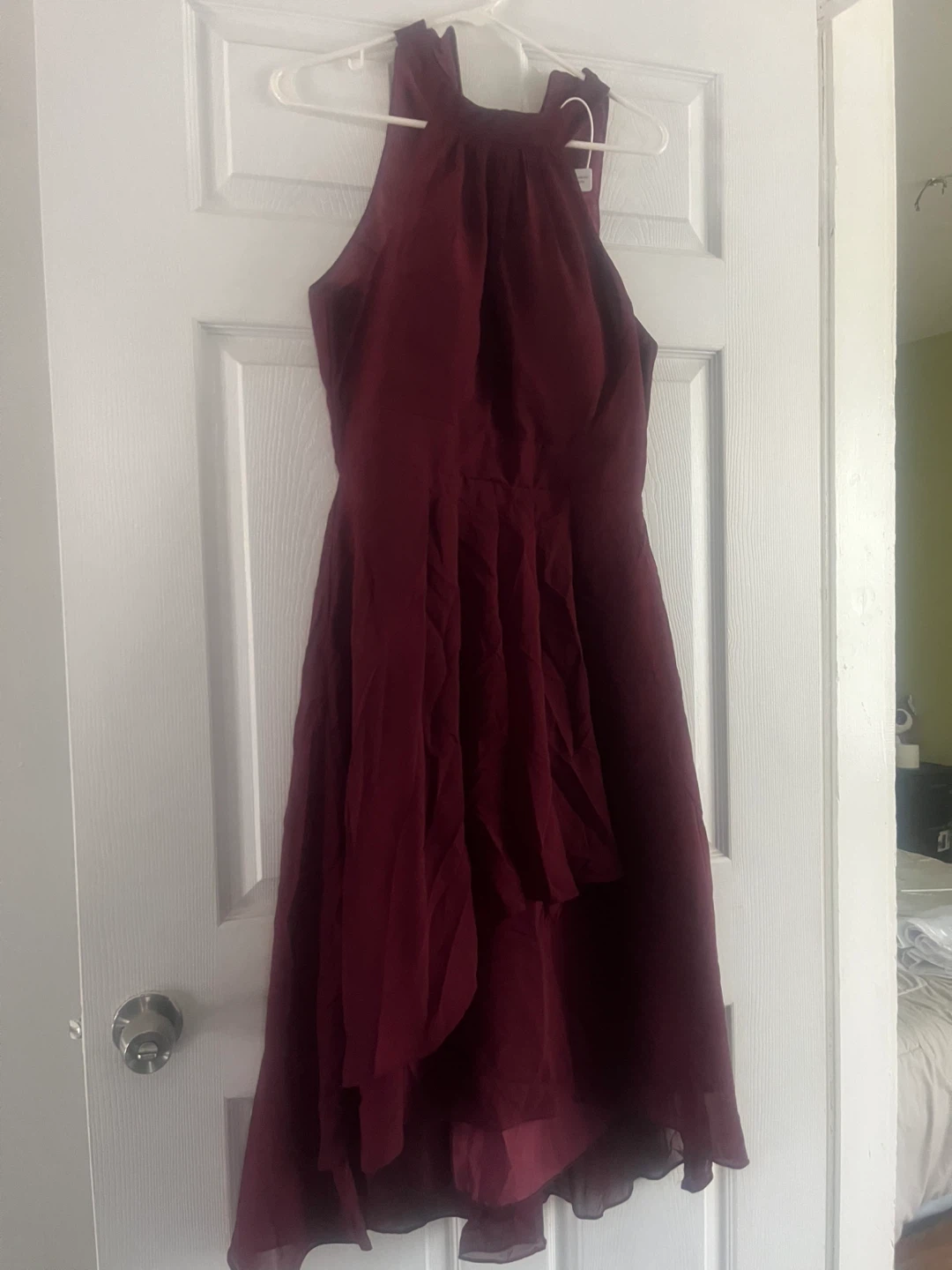 Maroon Halter Neck Ruffle Dress