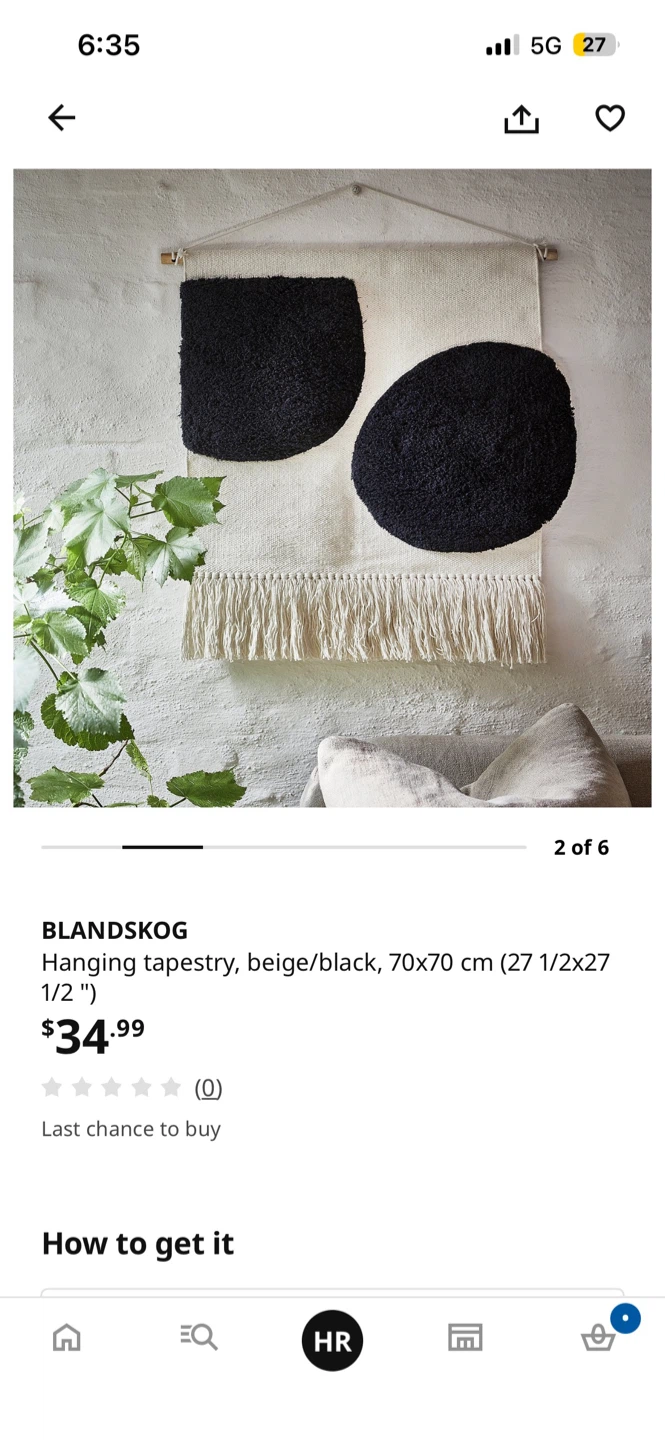 IKEA BLANDSKOG Hanging Tapestry - Beige/Black 70x70 cm