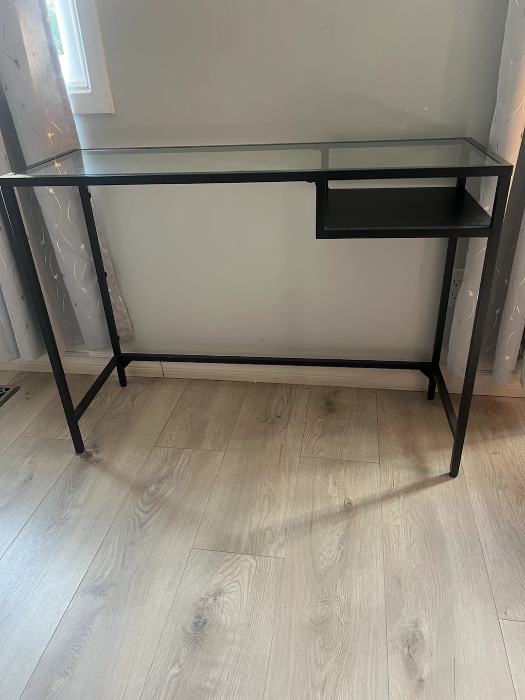 Glass Top Desk with Black Metal Frame