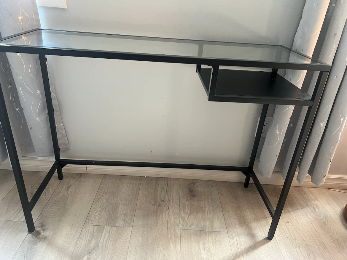 Glass Top Desk with Black Metal Frame - photo 2