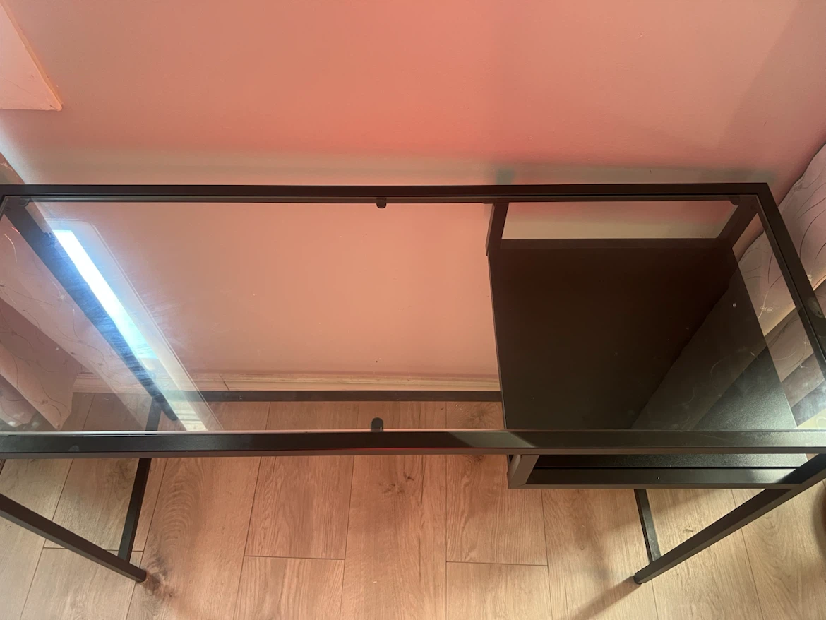 Glass Top Desk with Black Metal Frame - photo 3
