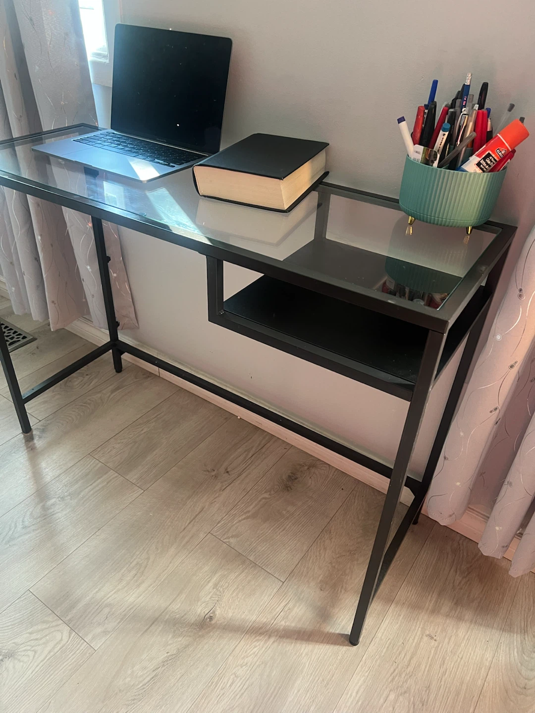 Glass Top Desk with Black Metal Frame - photo 5
