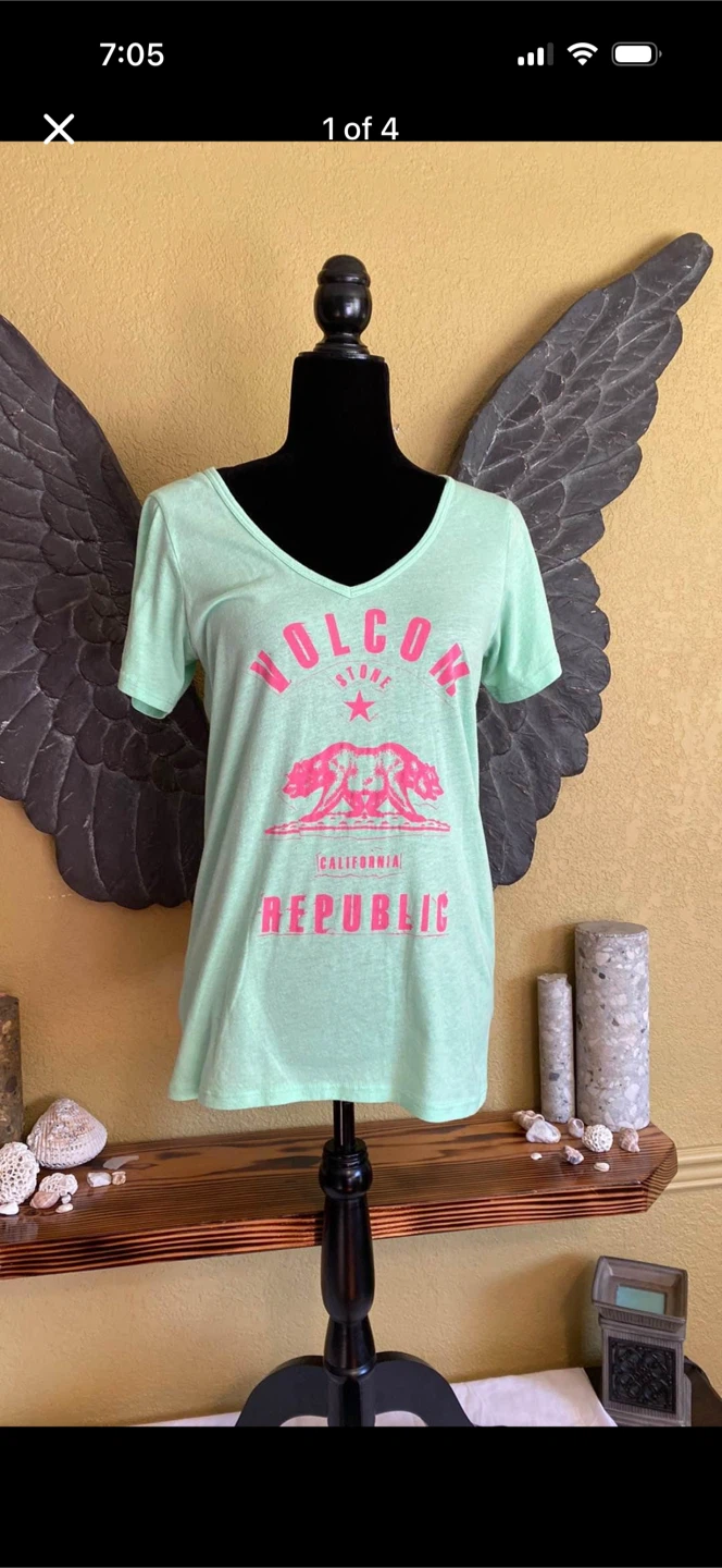Volcom Green V-neck Shirt Top