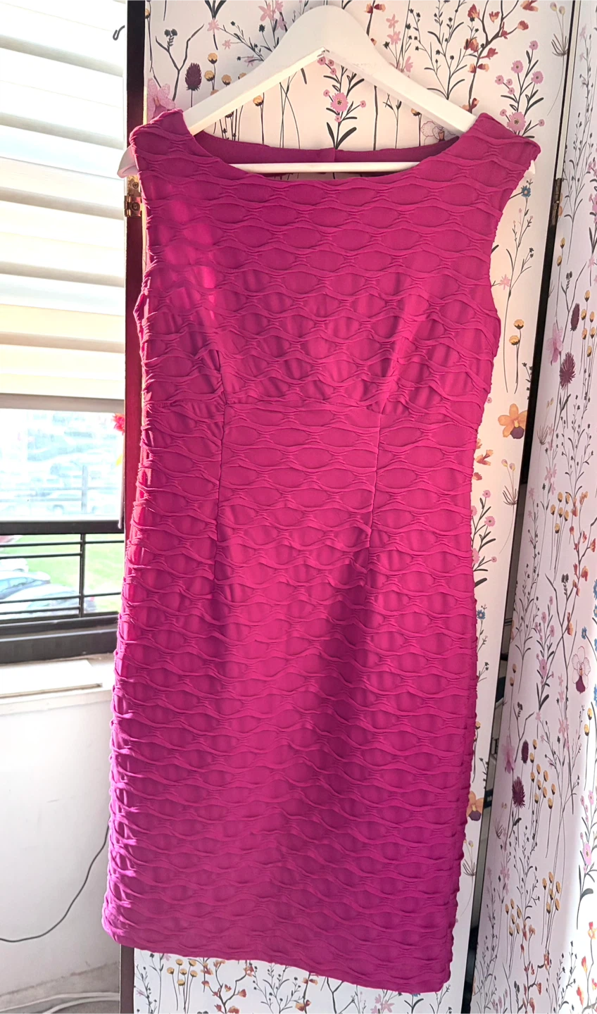 London Times Pink Textured Fit & Flare Dress Size 8