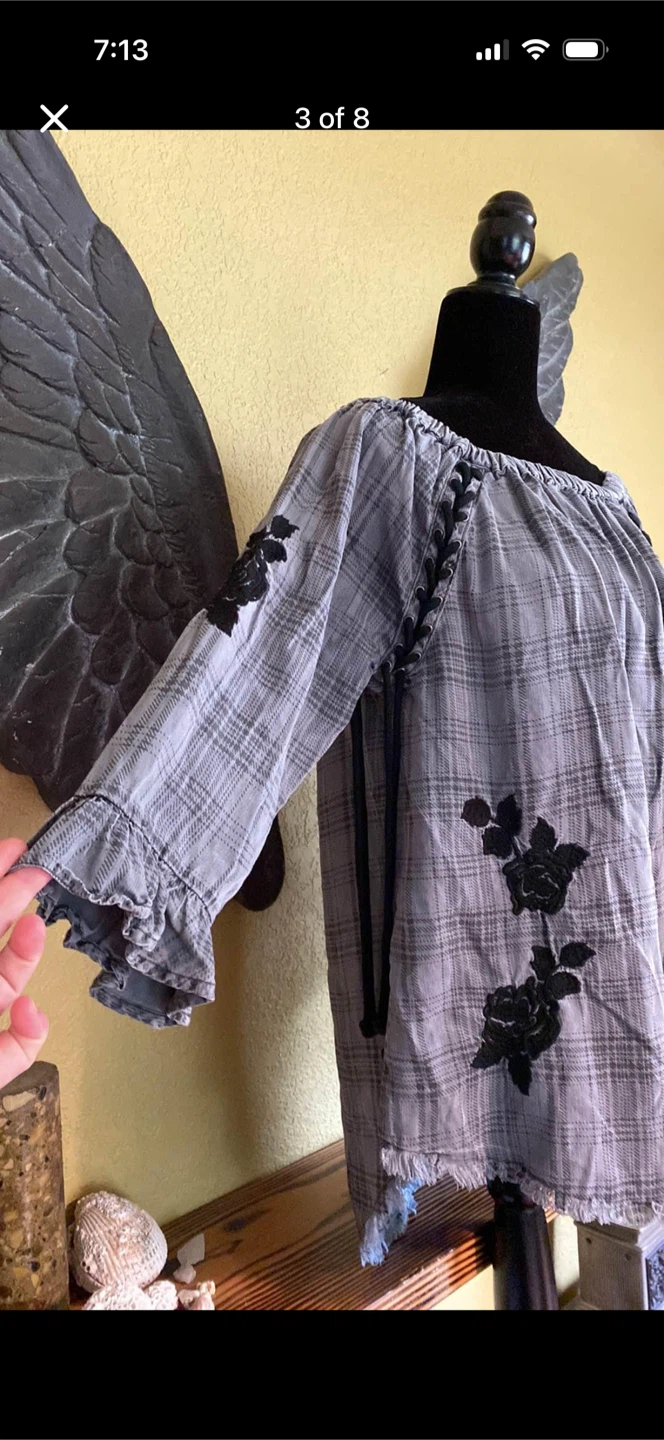 Standard Grace oversized Embroidered Floral Plaid Shirt - photo 3