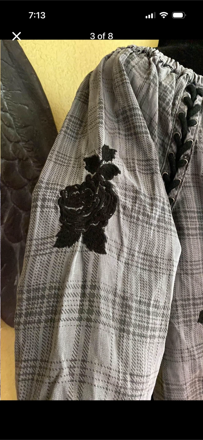 Standard Grace oversized Embroidered Floral Plaid Shirt - photo 4