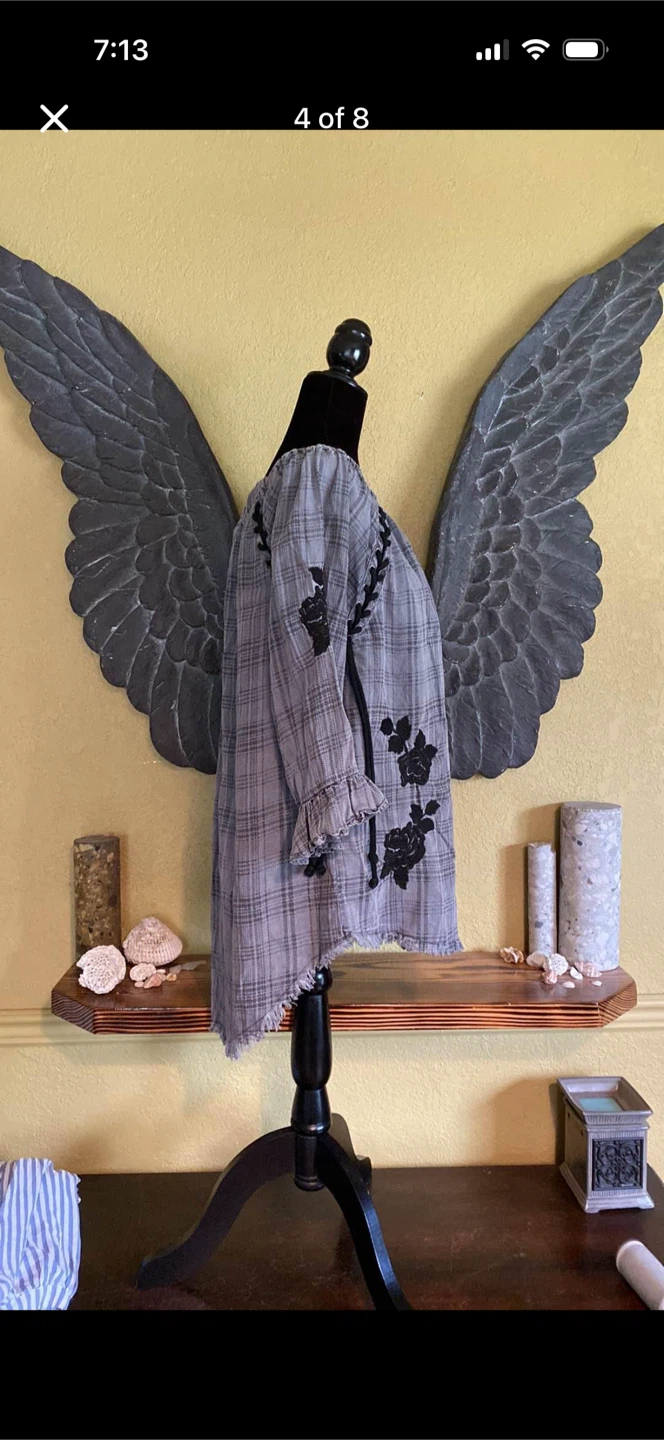 Standard Grace oversized Embroidered Floral Plaid Shirt - photo 5