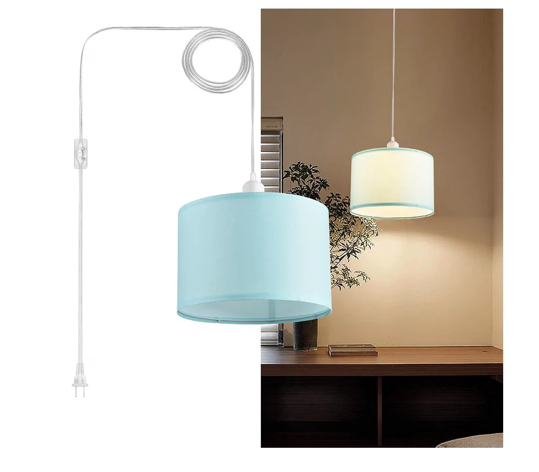 2 Pack Plug-in Pendant Lights Blue Fabric Shade - photo 2