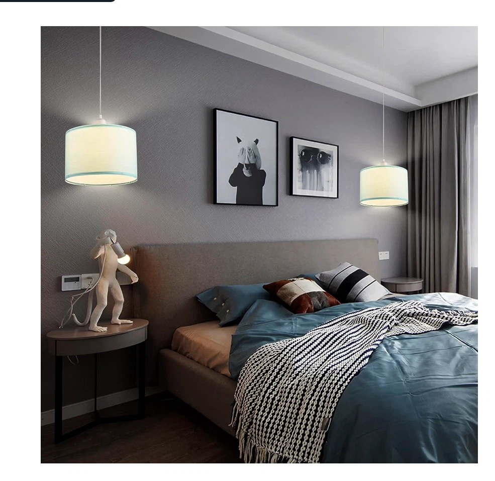 2 Pack Plug-in Pendant Lights Blue Fabric Shade - photo 3