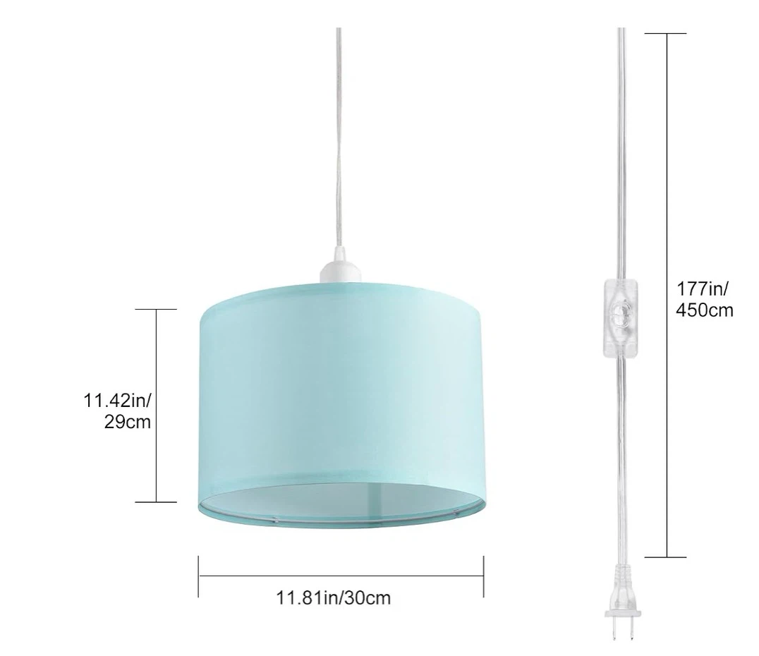 2 Pack Plug-in Pendant Lights Blue Fabric Shade - photo 4