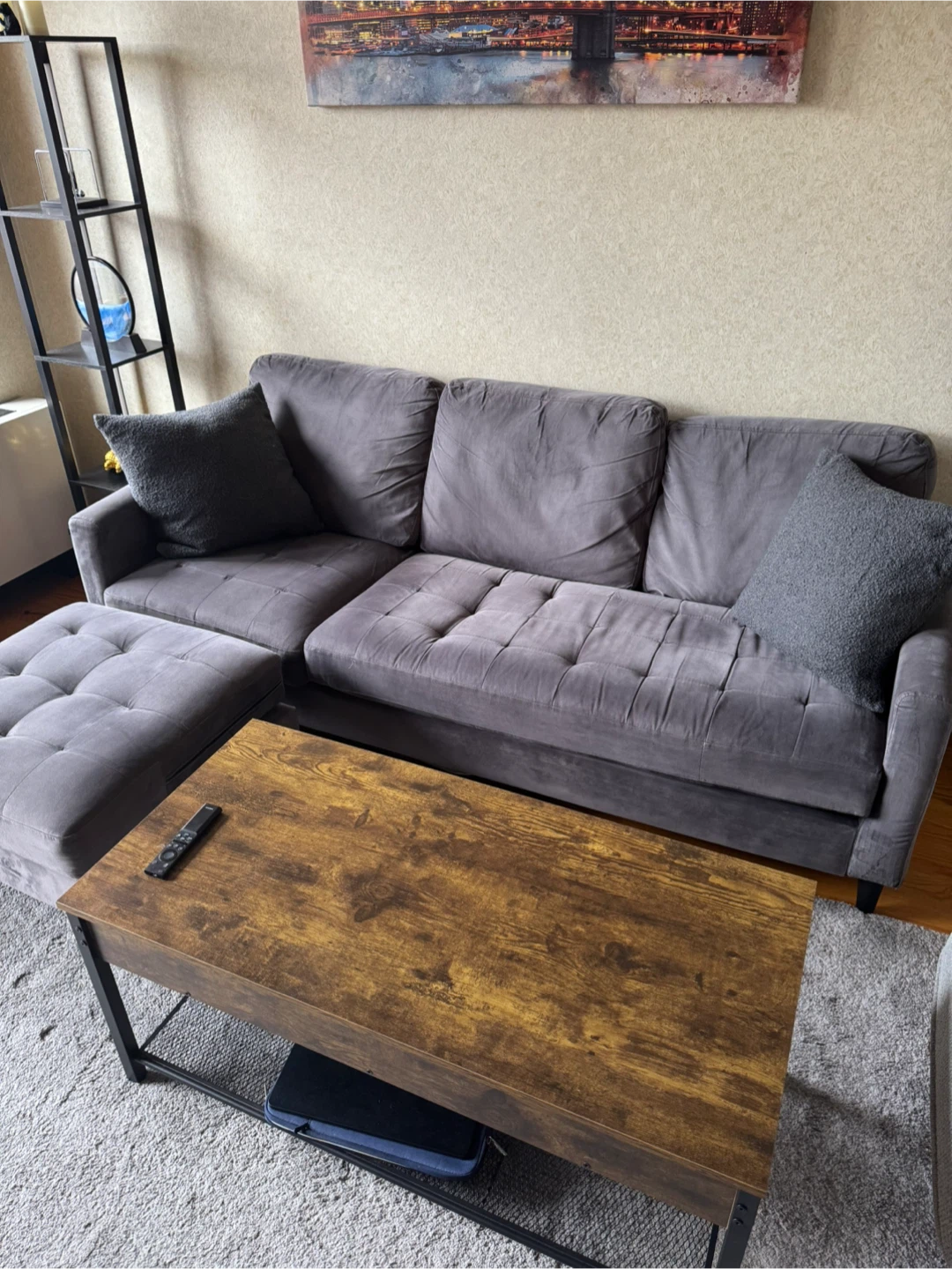 Gray Sectional Sofa with Ottoman