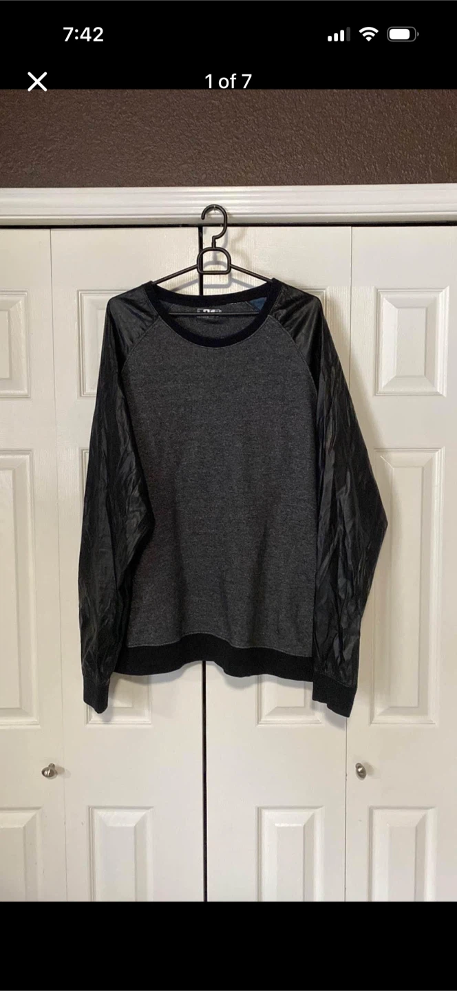 Simons Le 31 Pull Over Sweater With Faux Leather Sleeves