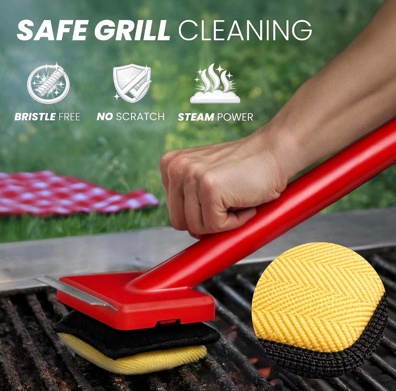 TheDOM Grill Brush and Scraper with 3 Replacement Pads