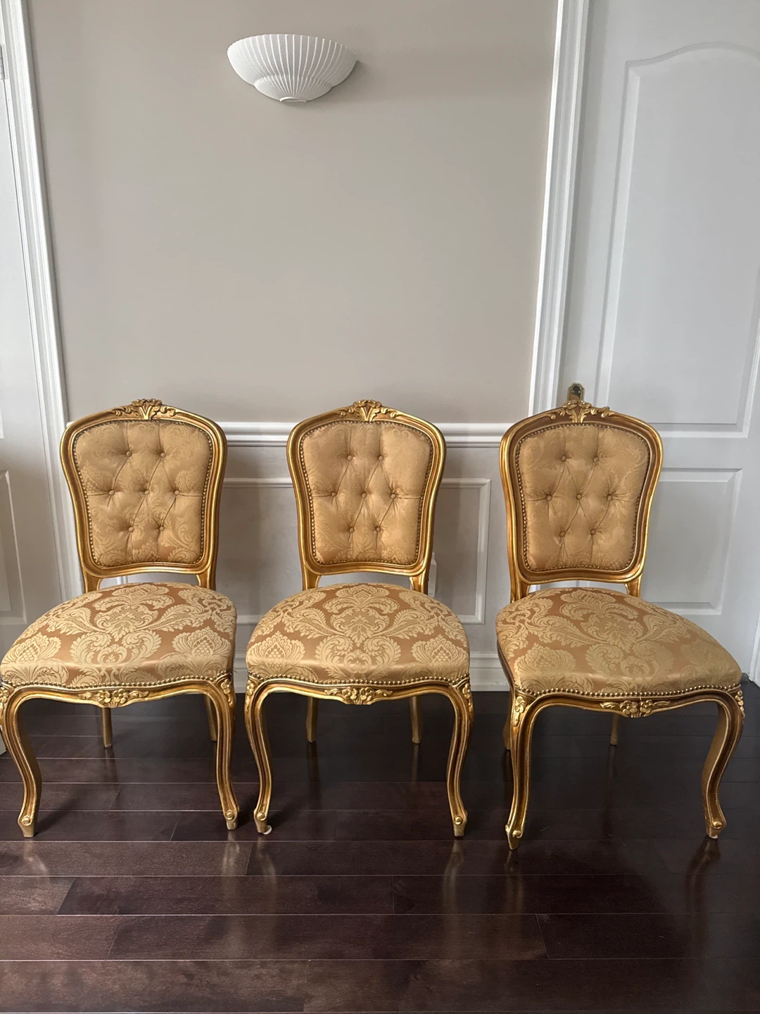 Set of 3 Gold Louis XVI Style Accent Chairs