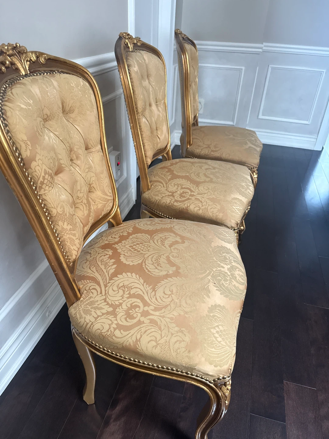 Set of 3 Gold Louis XVI Style Accent Chairs - photo 4