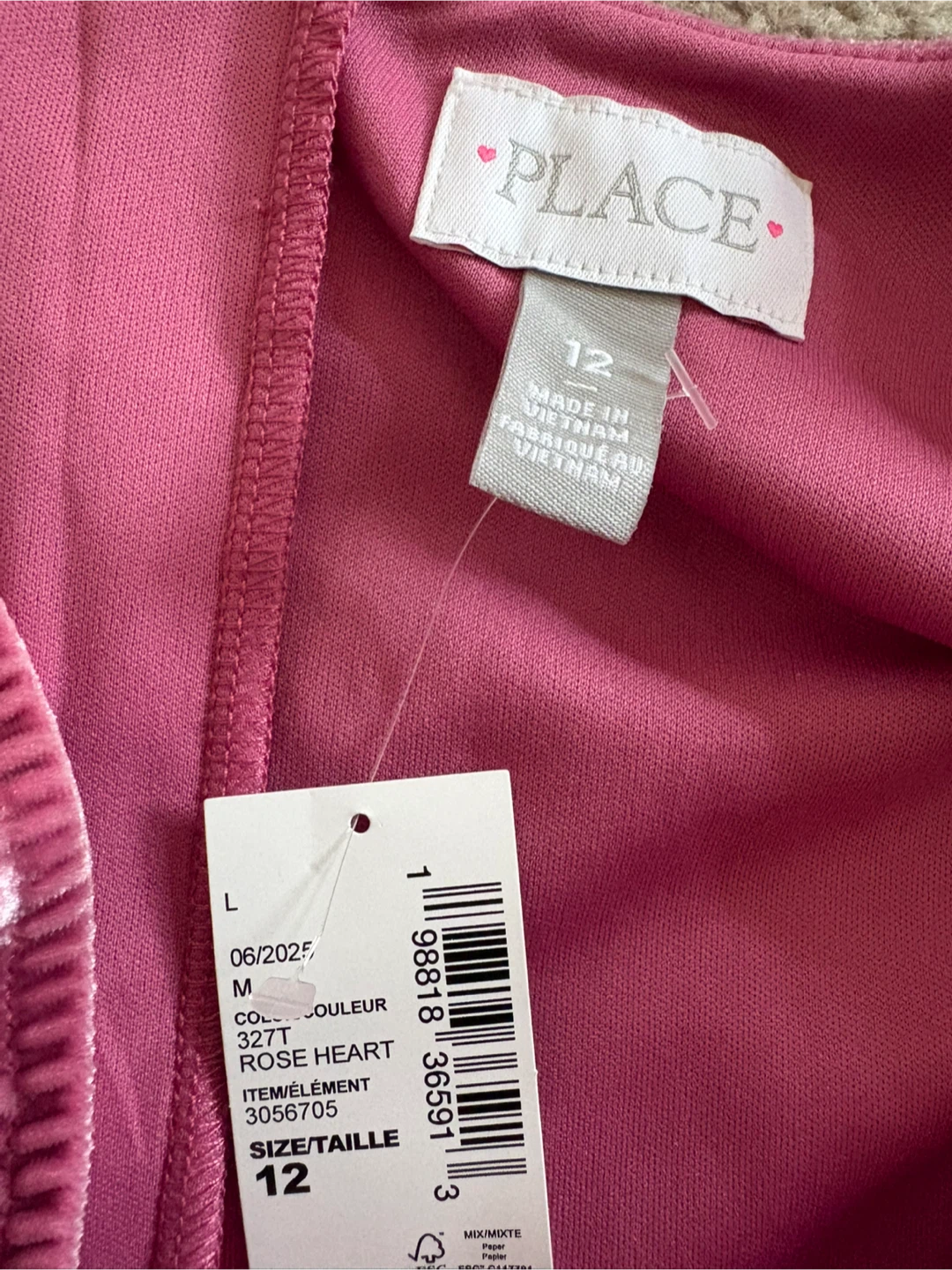 The Children's Place Velvet Dress Size 12 Rose Heart - photo 3